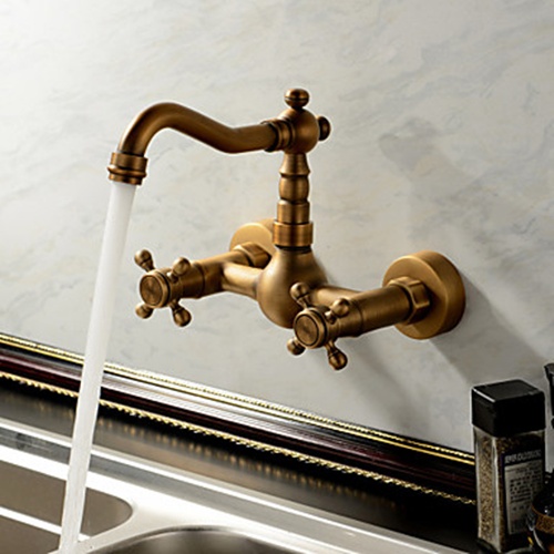 Wall Mount Antique Brass Kitchen Faucets