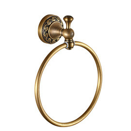 Antique Brass Carved Wall Mount Golden Towel Ring