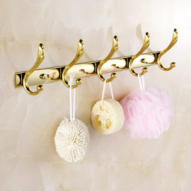 vintage Golden Polished Brass Robe Hooks