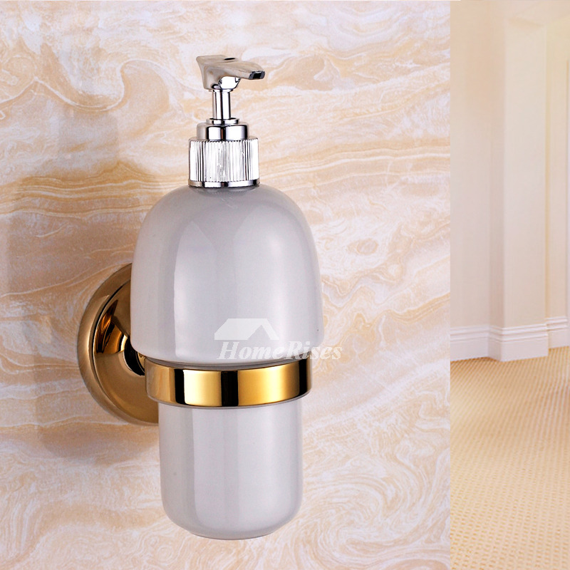 XBLE Polished Brass Gold Vintage Wall Mount Liquid Soap Dispenser