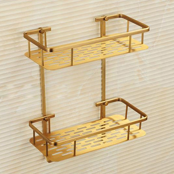 Golden Antique Brass Bathroom Shelves Two-Layer