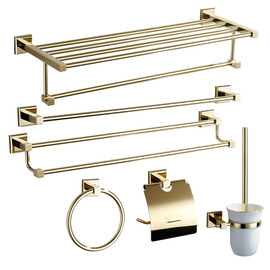 Golden modern Polished Brass Bathroom Accessories Sets