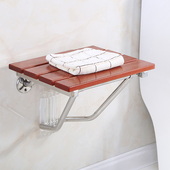 Bathroom Stainless Steel Wall Mounted Folding Wooden Shower Seat