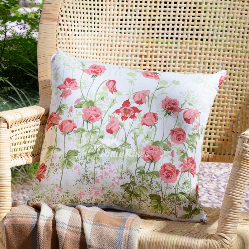 Country Floral PP Cotton Red And White Throw Pillows Spring Grass