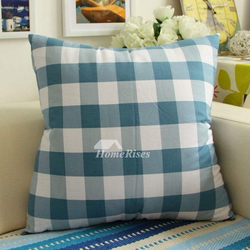 Modern Plaid Cotton Blue And Brown Throw Pillows For Couch