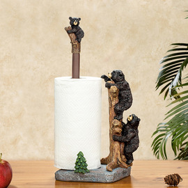 Rustic Cast Iron Black Bear Toilet Paper Holder Cabin Bathroom