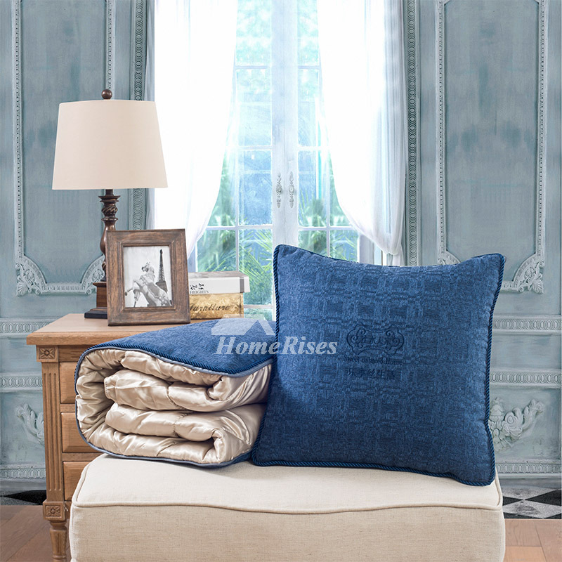 Solid Color Unique Linen Couch Blue Throw Pillows