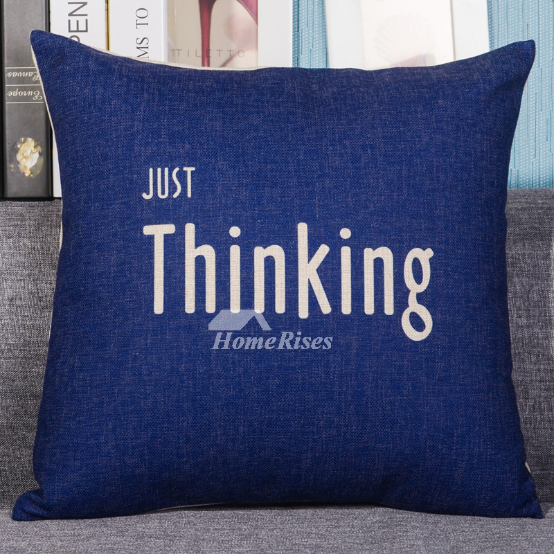 Designer Monogrammed Linen Couch Blue Throw Pillows