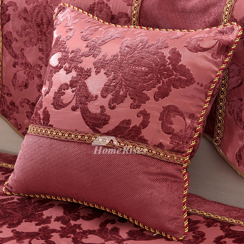 Country Burgundy Floral PP Cotton Throw Pillows For Couch