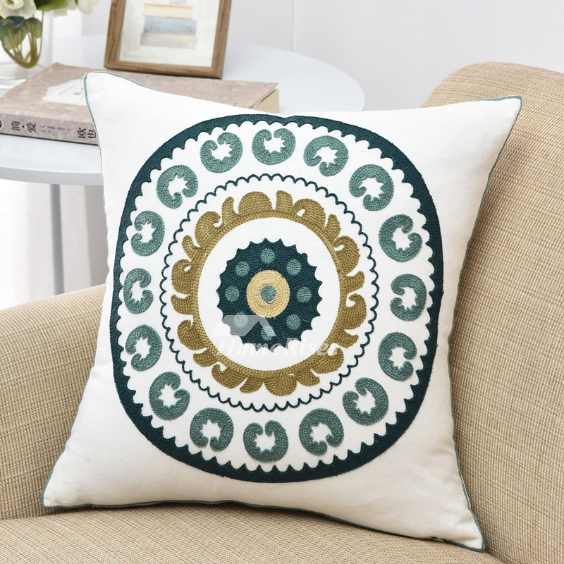 Modern Linen Geometrical Teal And White Throw Pillows