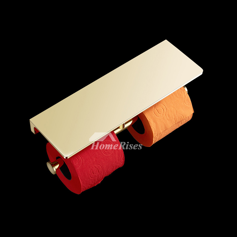 Luxury Gold Modern Double Toilet Paper Holder Polished Brass