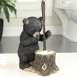 Decorative Toilet Brush Holder Bear Shaped Black Stand