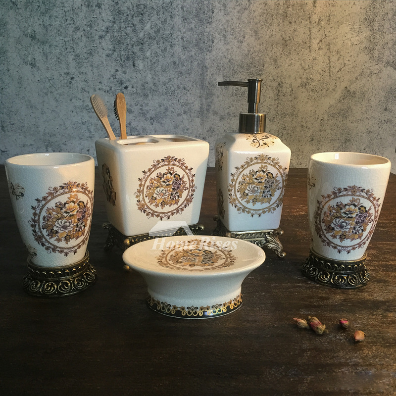 Free Standing 3Piece Peacock Bathroom Accessories Set Ceramic