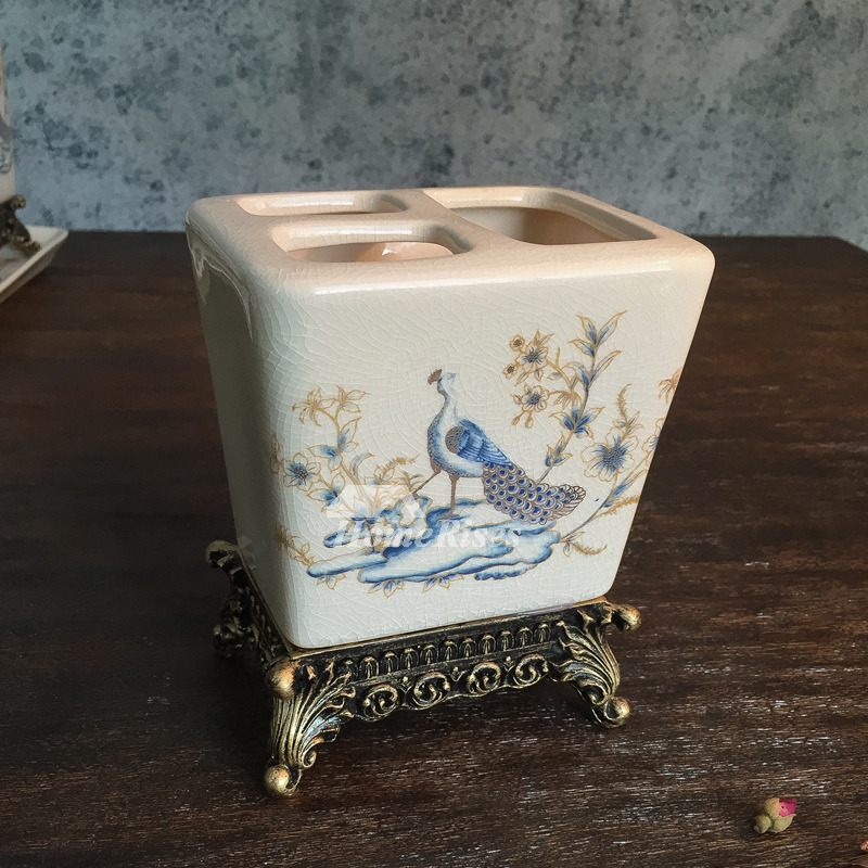 Free Standing 3Piece Peacock Bathroom Accessories Set Ceramic