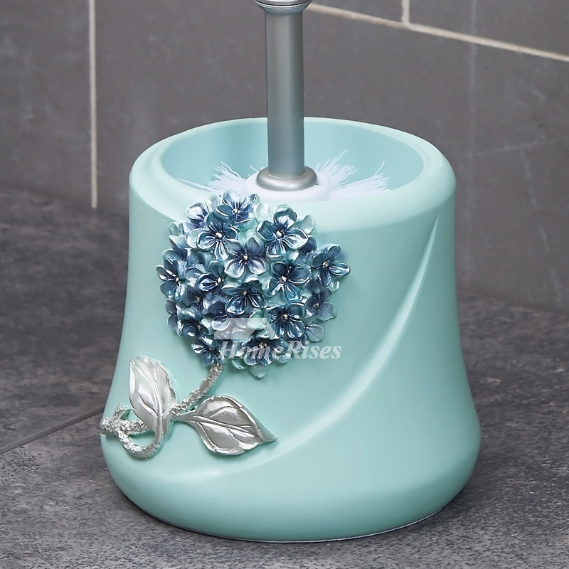 Decorative Macaron Blue Best Toilet Brush And Holder Carved
