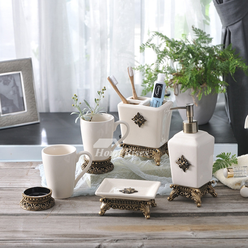 European 5Piece Ceramic Bathroom Accessories Sets Carved
