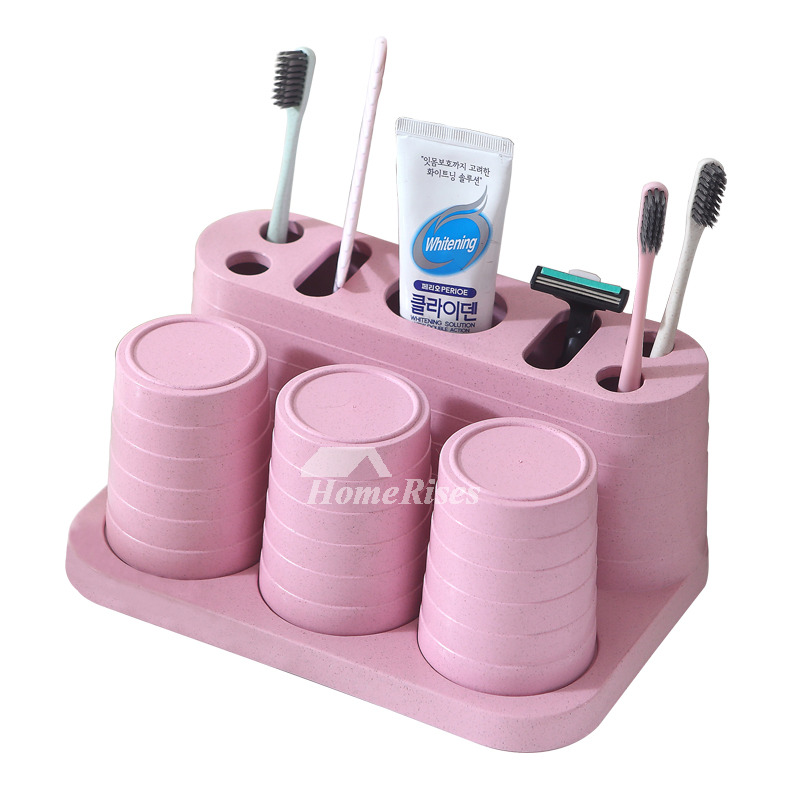Free Standing Wheat Straw Fiber Pink Toothbrush Holder