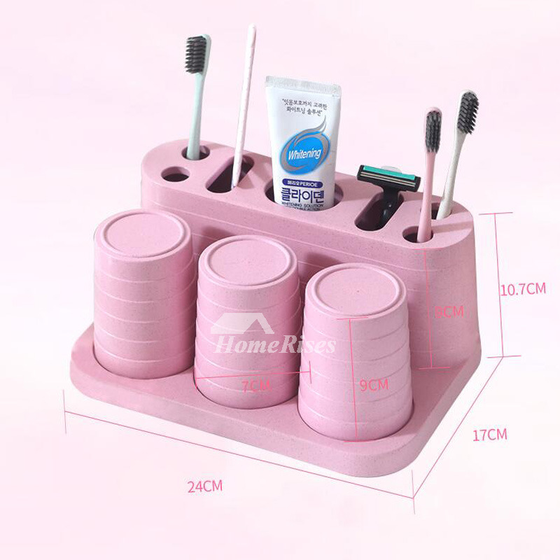 Free Standing Wheat Straw Fiber Pink Toothbrush Holder