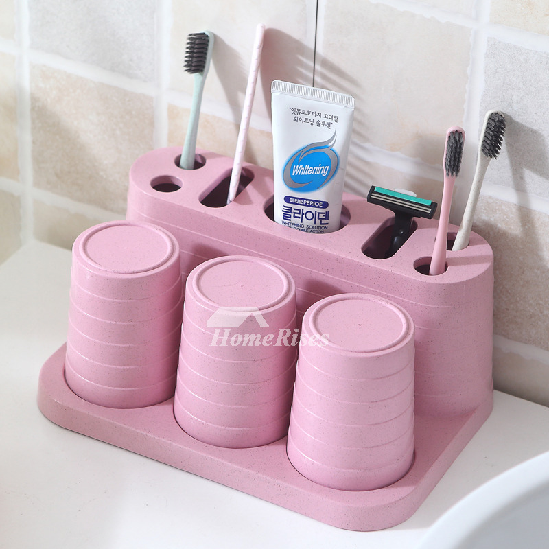 Free Standing Wheat Straw Fiber Pink Toothbrush Holder