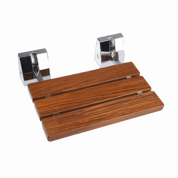 Solid Teak Folding Shower Seat Wall Mount Stainless Steel Base