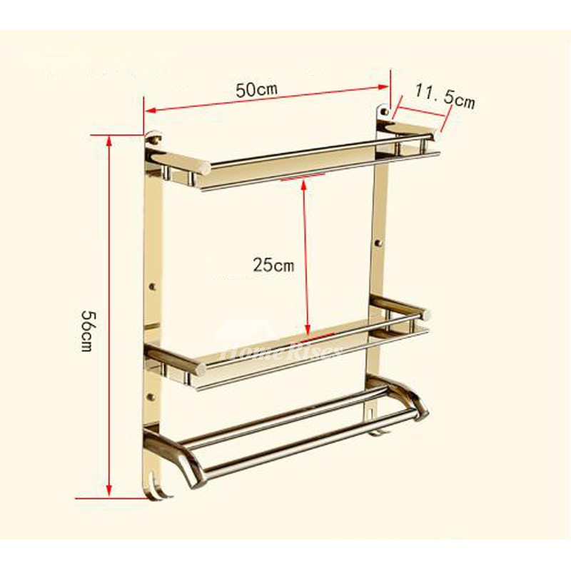 3 Layer Stainless Steel Wall Bathroom Shelves Silver/Gold