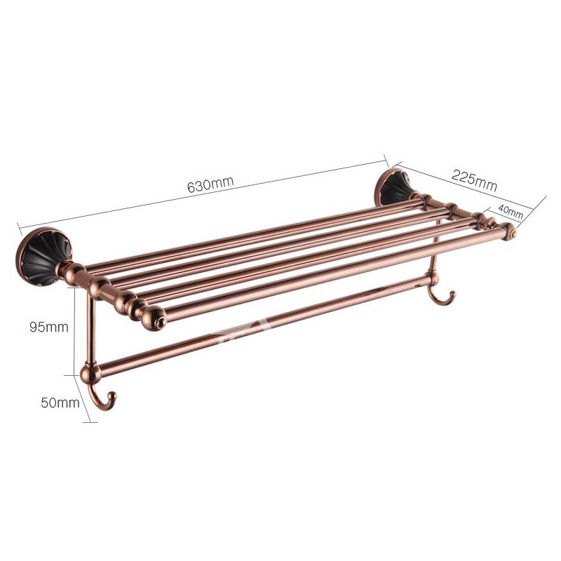 Towel Rack With Hooks Rose Gold Brass Wall Mount