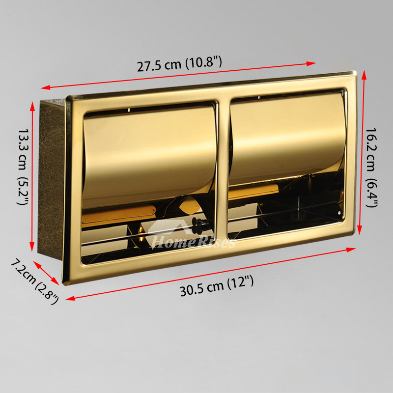 12 inch Double Gold Recessed Toilet Paper Holder Stainless Steel