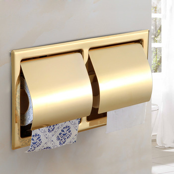 12 inch Double Gold Recessed Toilet Paper Holder Stainless Steel Hotel Bathroom Polished Brass/ Rose Gold/ Chrome Commercial Toilet Roll Holder