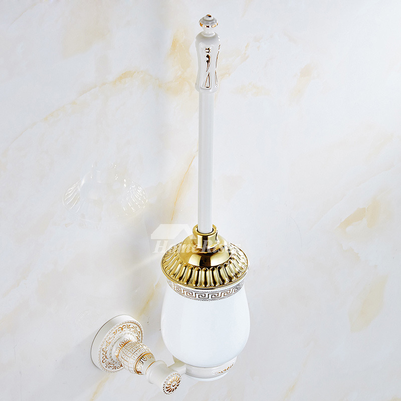 Wall Mounted Toilet Brush Holder Ceramic White Carved