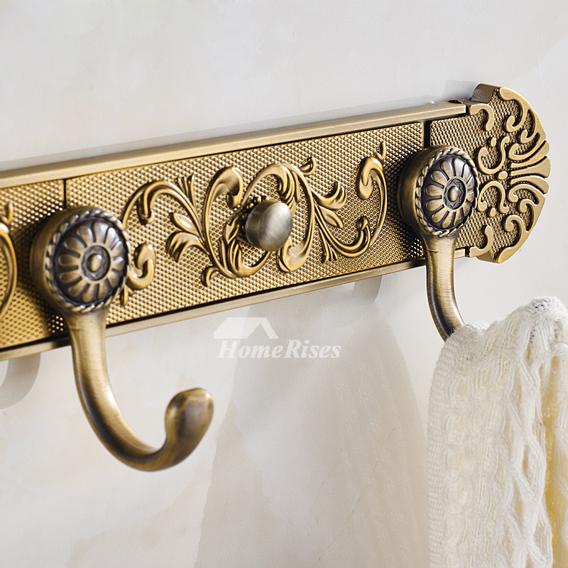 Wall Mount Carved Antique Brass Towel Hooks Bathroom Zinc Alloy