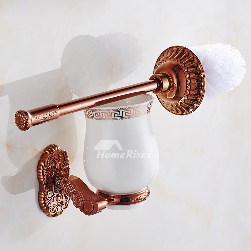 Exquisite Rose Gold Porcelain Toilet Brush Holder Wall Mount