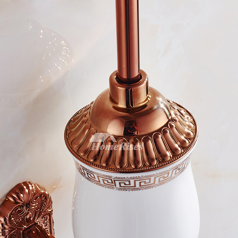 Exquisite Rose Gold Porcelain Toilet Brush Holder Wall Mount