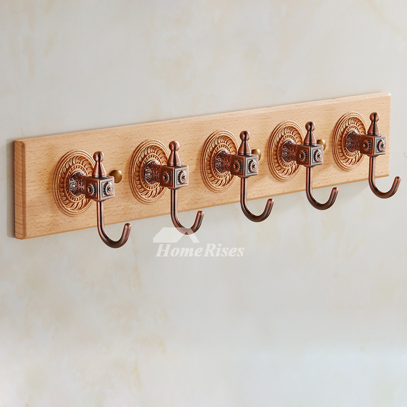 Wooden Robe Hooks Antique Brass Carved Rectangular Shaped