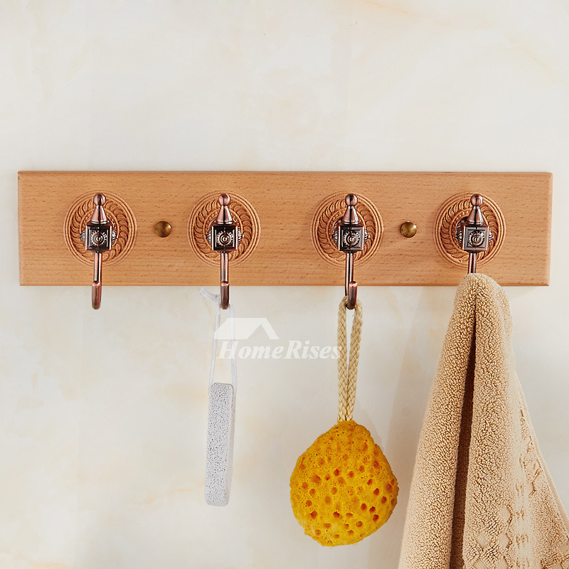 Wooden Robe Hooks Antique Brass Carved Rectangular Shaped