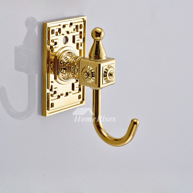 No Drill Decorative Robe Hooks Carved Alloy Antique Brass