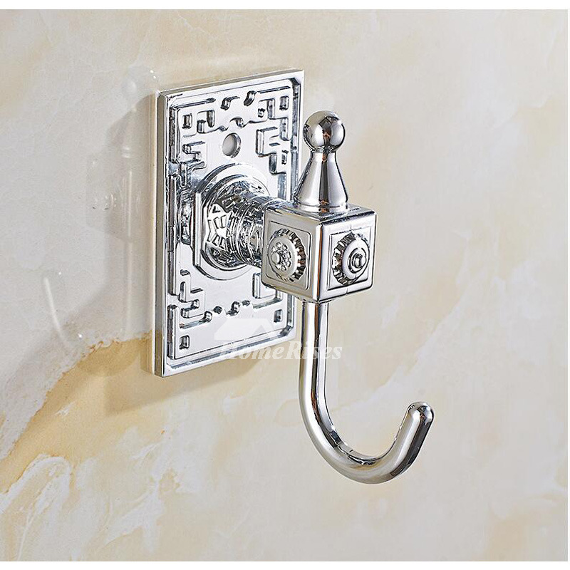 No Drill Decorative Robe Hooks Carved Alloy Antique Brass