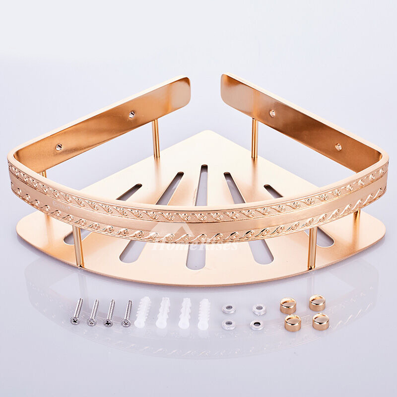 Rose Gold Bathroom Corner Shelf Carved Aluminum