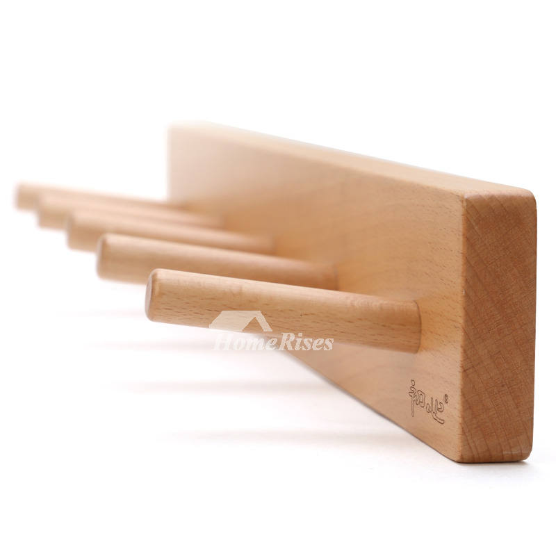 Wooden Robe Hooks Wall Mount For Bathroom Natural