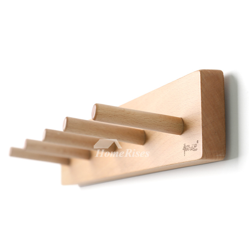 Wooden Robe Hooks Wall Mount For Bathroom Natural
