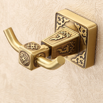 LTJ Bathroom Double Robe Hook Antique Brass Carved Luxury Design