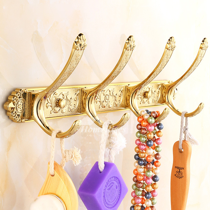 Bathroom Robe Hooks Wall Mount Carved Aluminum Alloy
