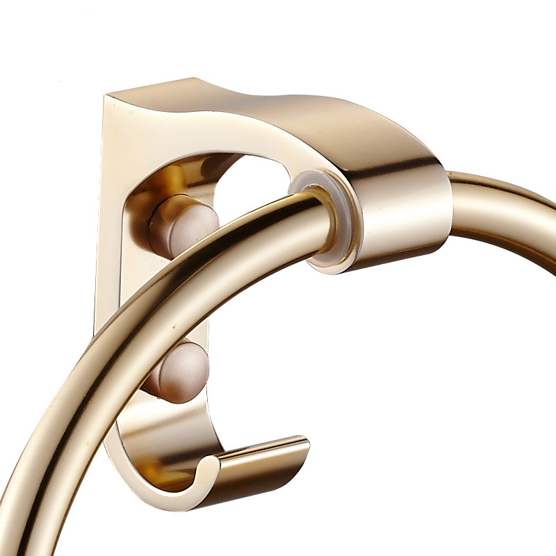 Polished Brass Towel Ring With Hook Circle Shaped Wall Mount