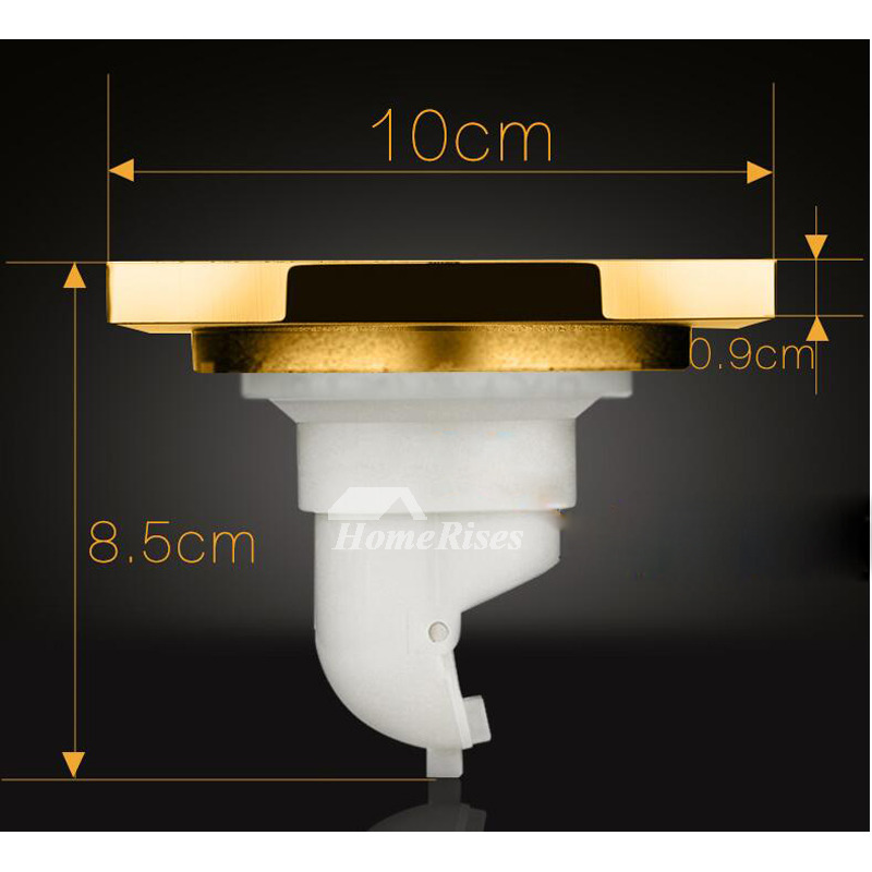Square Shower Drain Cover Gold Brushed Brass Bathroom Carved