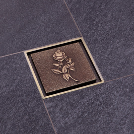 Rose Carved Square Shower Drains Floor Mounted Bathroom