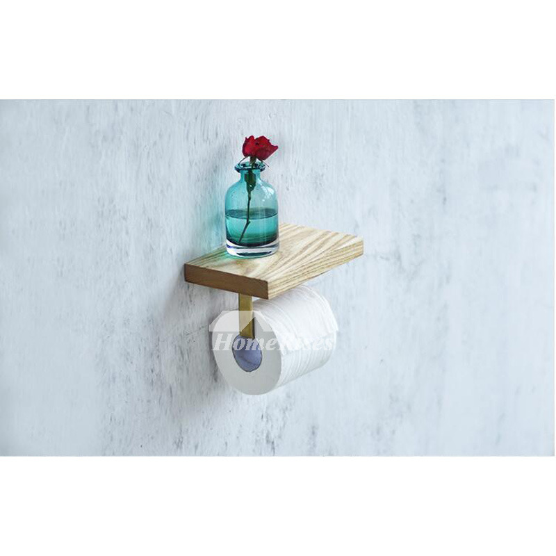 Toilet Paper Holder With Shelf Wall Mount Wood Brown/Natural