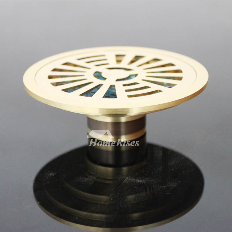 Round Shower Drain Hollow Design Brass Polished Brass