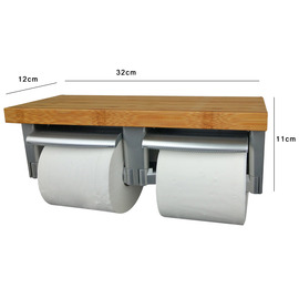 Wood Double Toilet Paper Holder With Shelf Wood ABS