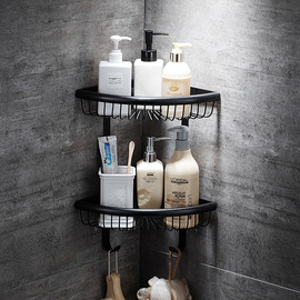 Black Wall Mount Double Layer Brass Bathroom Shelf