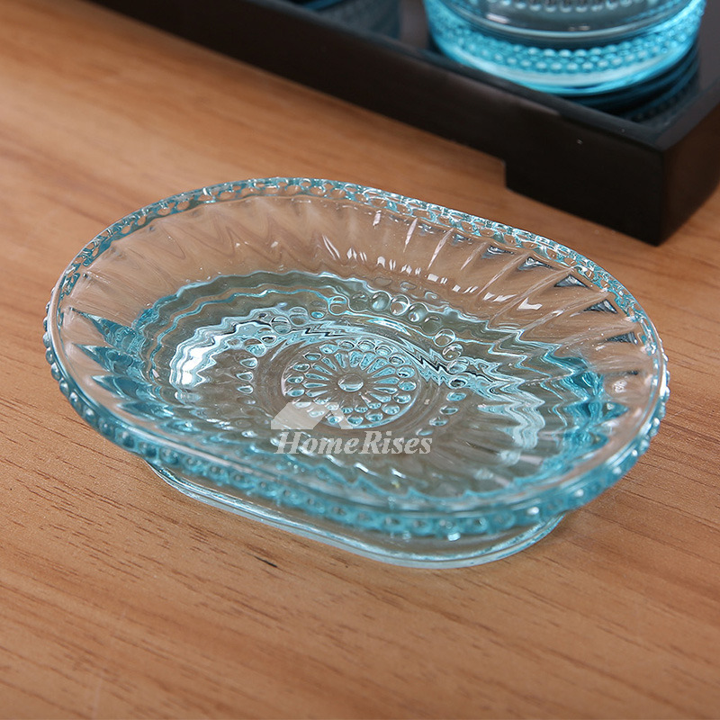 Cheap Blue Glass Soap Dish Carved Oval/Rectangular Shaped