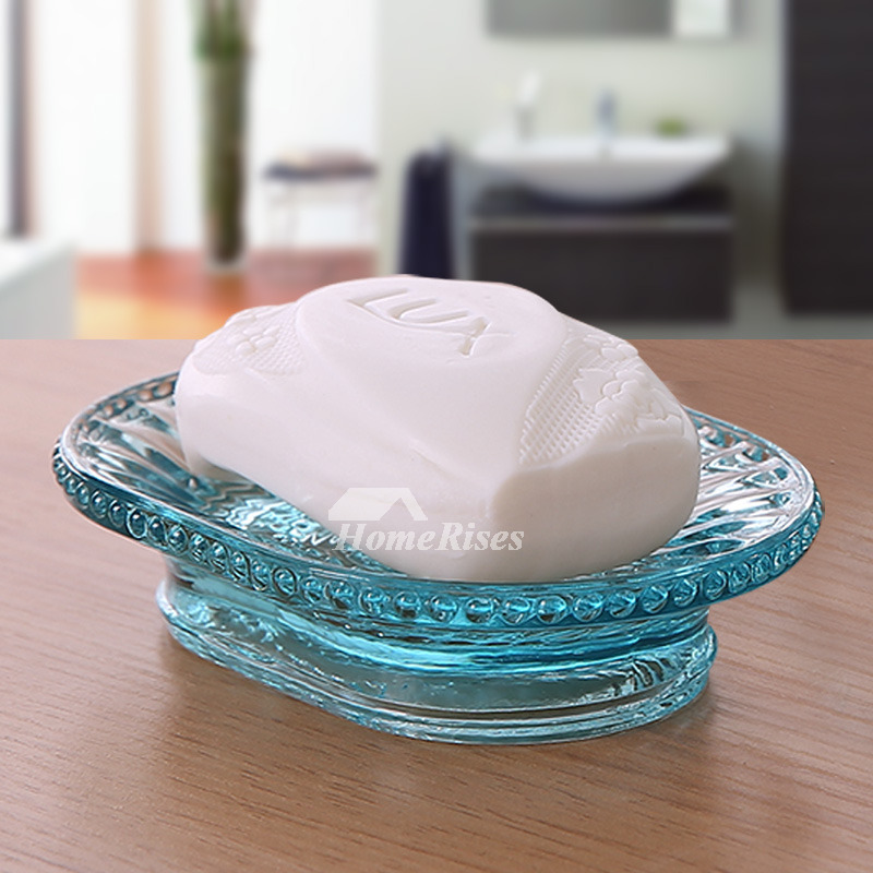 Cheap Blue Glass Soap Dish Carved Oval/Rectangular Shaped
